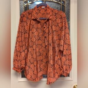 A293, Vintage Floral Blouse - Orange